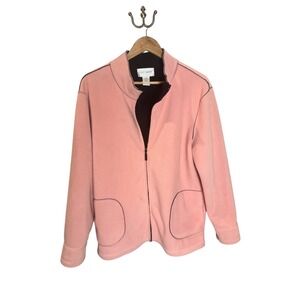 Sport Savvy Women's Pink Fleece Zip Up Light Jacket Large Black Stitch Vintage